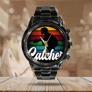 Discover Baseball Lover Baseball Player Baseball Catcher Calendar Steel Band Watch