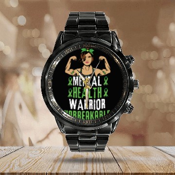 Discover Green Mental Health Warrior Awareness Month Calendar Steel Band Watch