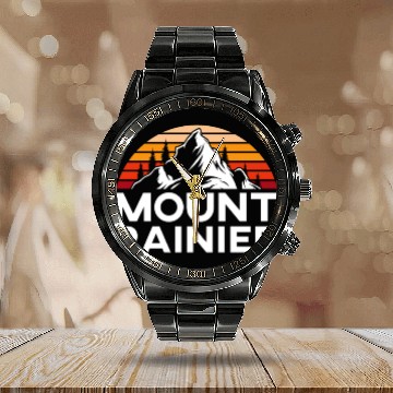 Discover Mount Rainier Mountaineer Summit Sport Hiking Calendar Steel Band Watch