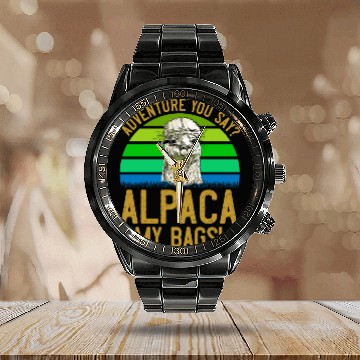 Discover Alpaca my Bags Mountaineer funny Hiking Calendar Steel Band Watch