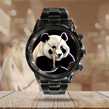 Discover Cute Panda Bear Calendar Steel Band Watch