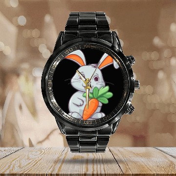 Discover Rabbit Glasses Boys Girls Kids Easter Day Carrot Calendar Steel Band Watch