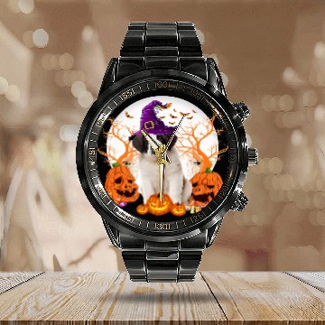 Discover Dog Halloween Saint Bernard Dog Jack O Lantern Calendar Steel Band Watch