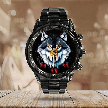 Discover Wolf howling at the moon graphic Calendar Steel Band Watch
