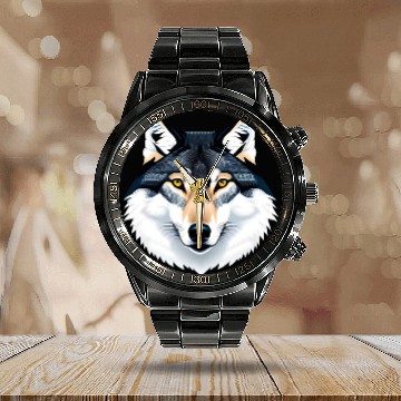 Discover Wolf howling at the moon graphic Calendar Steel Band Watch