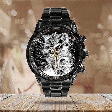 Discover Little Cool Space Cat Splash Tattoo Style Calendar Steel Band Watch