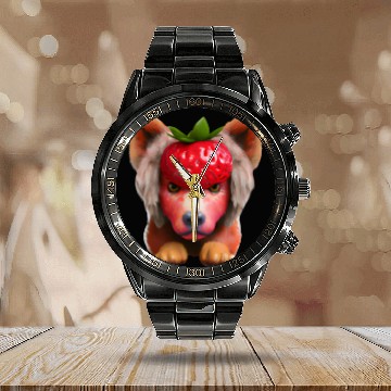 Discover Strawberry dog dog Calendar Steel Band Watch