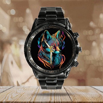 Discover Neon Fuchs 80er Festival Nerd Hipster Fox Musik Calendar Steel Band Watch