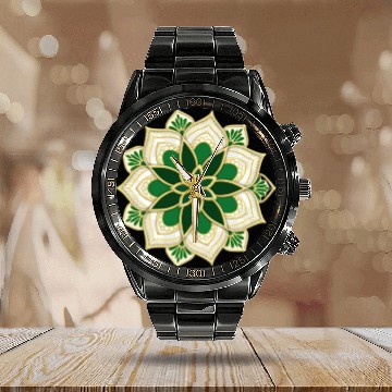 Discover green mandala for islamic holidays Calendar Steel Band Watch
