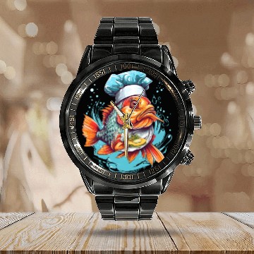 Discover Awesome Culinary Fish Chef Cooking Kitchen Humor Calendar Steel Band Watch