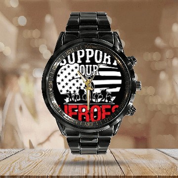 Discover Soldier support our heroes military army veteran Calendar Steel Band Watch