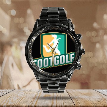Discover Footgolf Ball Sports Player Calendar Steel Band Watch