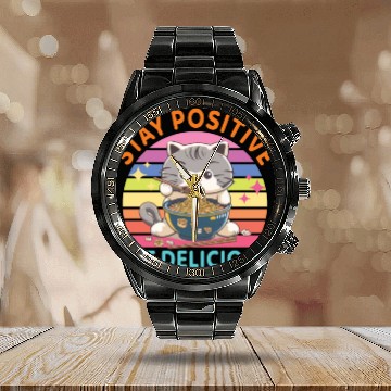 Discover Stay positive Eat delicious Japanese Style Calendar Steel Band Watch