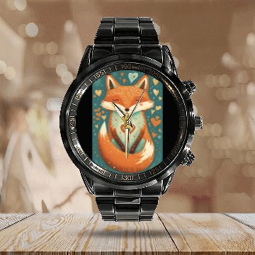 Discover fox forest animals love heart nature animal kid Calendar Steel Band Watch