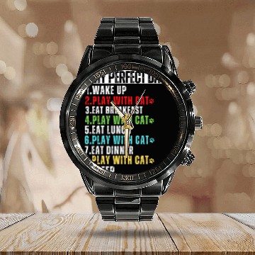 Discover My Perfect Day Cat Mom Cat Dad Calendar Steel Band Watch