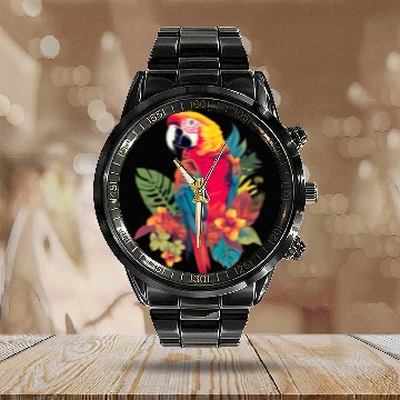 Discover Macaw Parrot for a Bird Lover Animal Lover Calendar Steel Band Watch