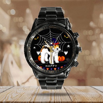 Discover Airedale Witch Pumpkin Kids Mens Womens Dog Lover Calendar Steel Band Watch
