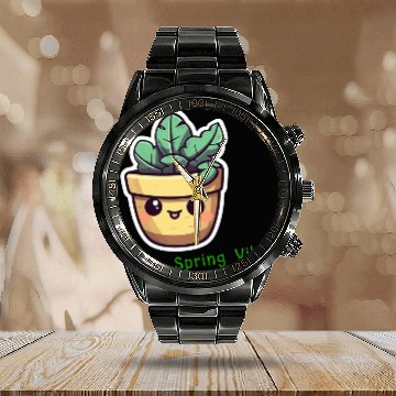 Discover Cute Cartoon potted plant Calendar Steel Band Watch