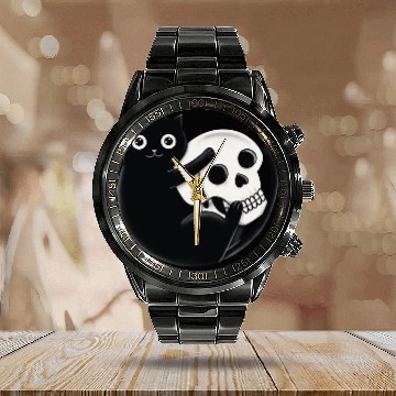 Discover Cat And Skull Calendar Steel Band Watch