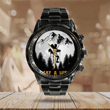 Discover Take a Hike Wanderlust Hiking Calendar Steel Band Watch