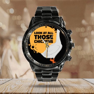 Discover Goose Chickens Farm Animal Cartoon Farmer Calendar Steel Band Watch