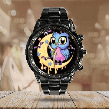 Discover Pastel Goth Owl Calendar Steel Band Watch