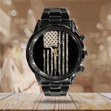 Discover Camouflage American Flag Desert Camo USA Flag Calendar Steel Band Watch