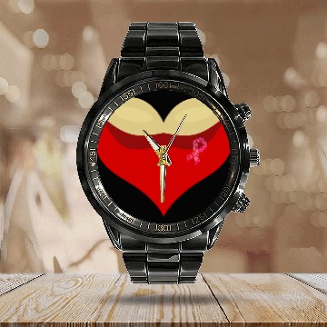 Discover Cancer awareness Boobies love heart Calendar Steel Band Watch