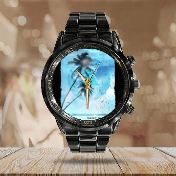 Discover Artistic Saint Martin Palm Tree Vacation Calendar Steel Band Watch