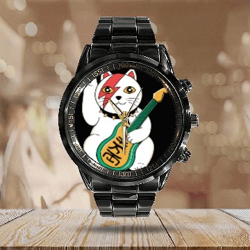 Discover Lucky Cat Guitar Guitarist Calendar Steel Band Watch