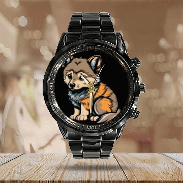 Discover Cute wolf forest dog wild animal pack kid baby Calendar Steel Band Watch