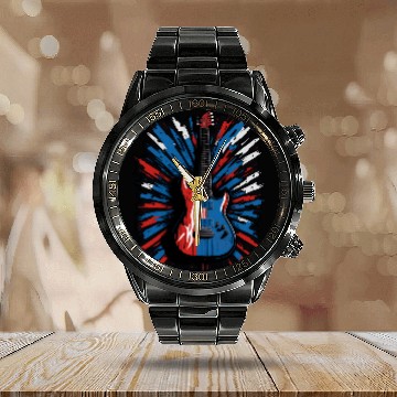 Discover Electric guitar in Union Jack flag colors Calendar Steel Band Watch