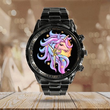 Discover Pastel Goth Unicorn Calendar Steel Band Watch