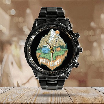 Discover Happy Camper Explore The Nature Calendar Steel Band Watch