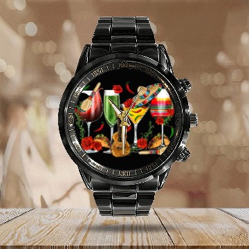Discover Mexico Wine Tequila Cinco De Mayo Mexican Fiesta Calendar Steel Band Watch