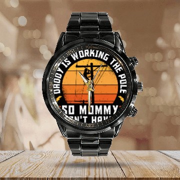 Discover Electrical Lineman Daddy Is Working The Pole Calendar Steel Band Watch