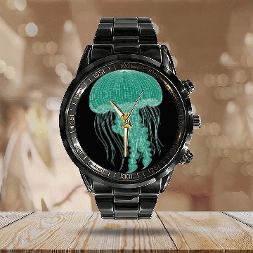 Discover Sea life, Green Jellyfish Calendar Steel Band Watch