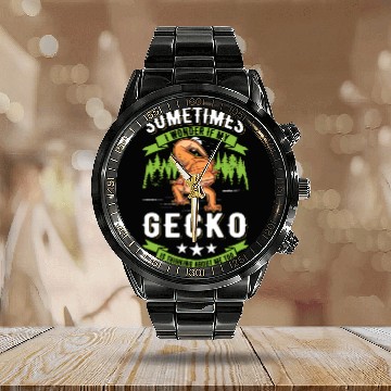 Discover Gecko Gift Leopard Calendar Steel Band Watch