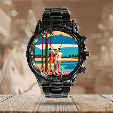 Discover Palm Springs Swim Club Calendar Steel Band Watch