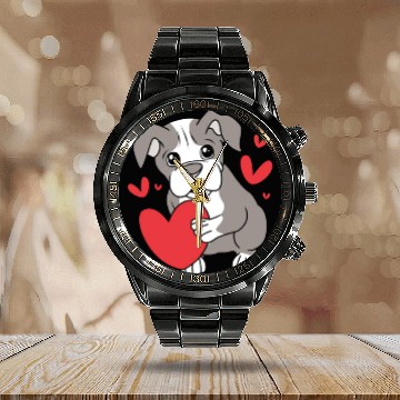 Discover Cute Heart Puppy Boston Terrier Dog Calendar Steel Band Watch