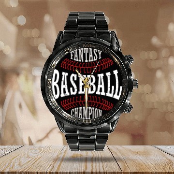 Discover Fantasy Baseball Champion Athletic Sports Baseball Calendar Steel Band Watch