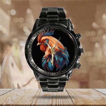 Discover Flower Crown Chicken Floral Farm Animal Pet Calendar Steel Band Watch