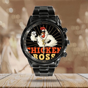 Discover Funny Farmer Animal Pet Chicken Boss Chickens Calendar Steel Band Watch