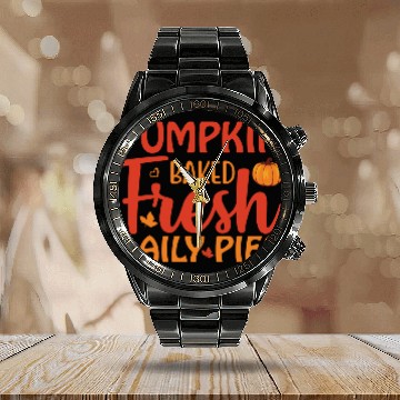 Discover Pumpkin Baked Fresh Daily Pies Calendar Steel Band Watch