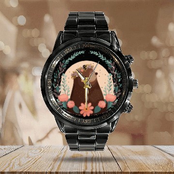 Discover Flower Crown Mole Floral Farm Animal Pet Calendar Steel Band Watch
