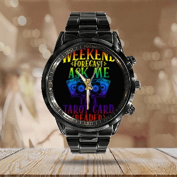 Discover WEEKEND FORECAST ASK ME I'M A TAROT CARD Calendar Steel Band Watch