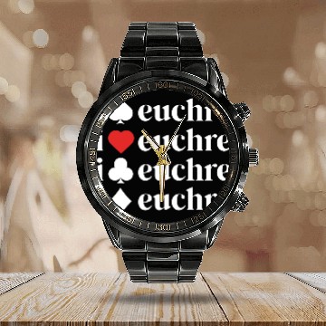 Discover I Love Euchre Women Card Game Player Mother Mom Calendar Steel Band Watch
