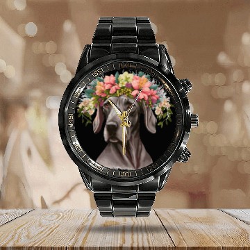 Discover Cute Great Dane Flower Crown Pet Dog Breed Floral Calendar Steel Band Watch