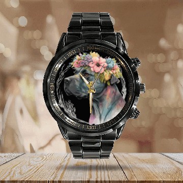 Discover Cute Cane Corso Flower Crown Pet Dog Breed Puppy Calendar Steel Band Watch