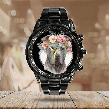 Discover Cute Cane Corso Flower Crown Pet Dog Puppy Calendar Steel Band Watch